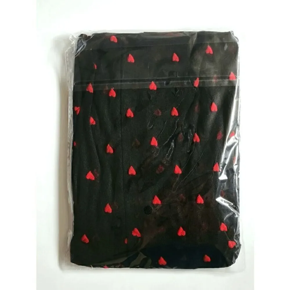 ❤ Love Heart Print Black Sheer Nylon Pantyhose Stocking Tights SIZE L-XXL NEW